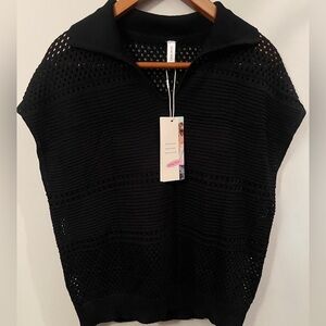 NWT Dokotoo Black Open Knit Collared Sweater Vest Top Size S
